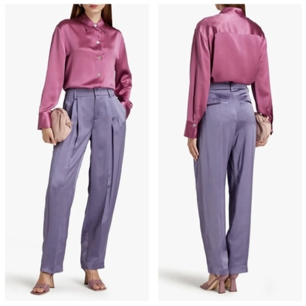 Vince Women's Pintuck Lilac High-Waist Pleated Statin Straight Leg Pants